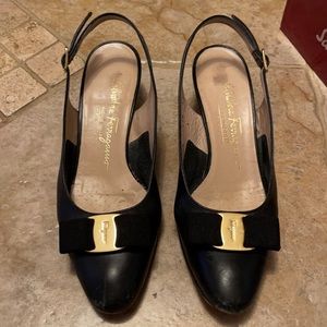 Salvatore Ferragamo Black Sling-back 7 1/2 AA